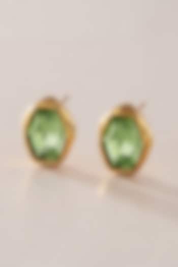 Gold Finish Green Austrian Crystal Stud Earrings by ESME at Pernia's Pop Up Shop