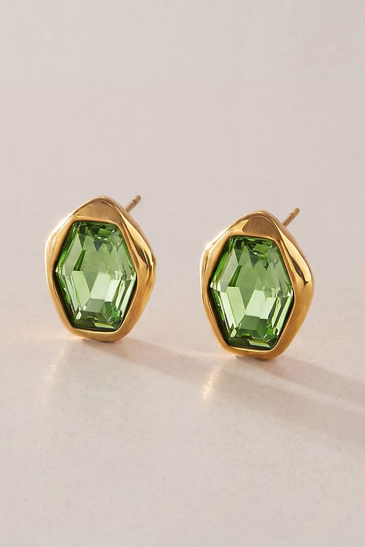 Gold Finish Green Austrian Crystal Stud Earrings by ESME at Pernia's Pop Up Shop