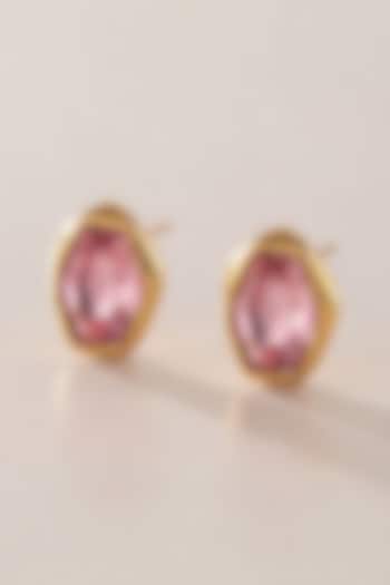 Gold Finish Pink Austrian Crystal Stud Earrings by ESME at Pernia's Pop Up Shop