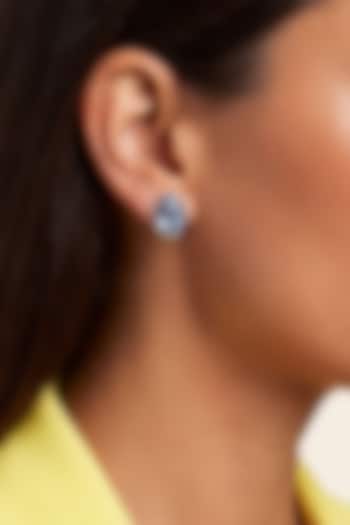 Gold Finish Blue Austrian Crystal Stud Earrings by ESME at Pernia's Pop Up Shop