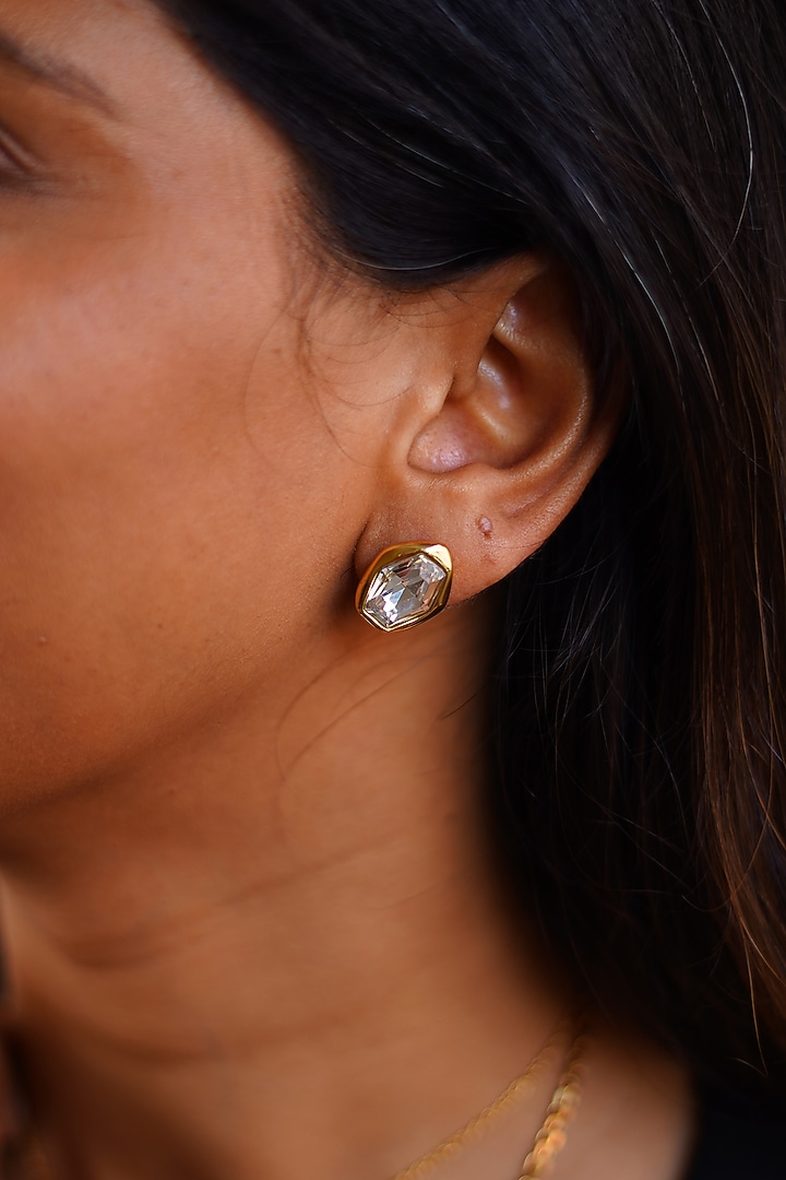 Gold Finish Austrian Crystal Stud Earrings by ESME at Pernia's Pop Up Shop