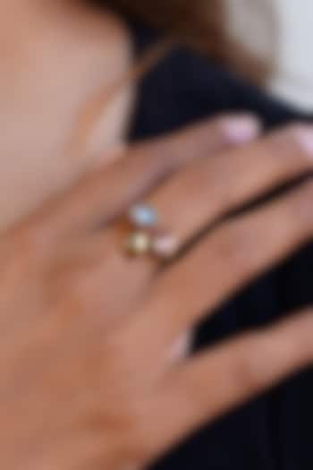 Gold Finish Pink & Blue Austrian Crystal Ring by ESME at Pernia's Pop Up Shop