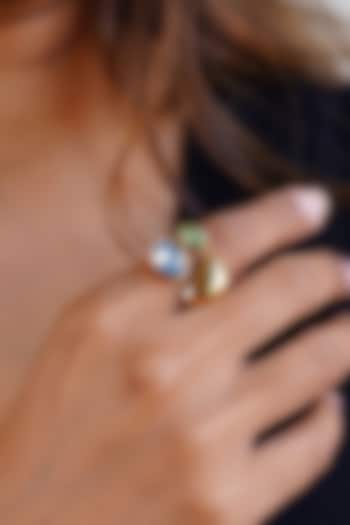 Gold Finish Green & Blue Austrian Crystal Ring by ESME at Pernia's Pop Up Shop