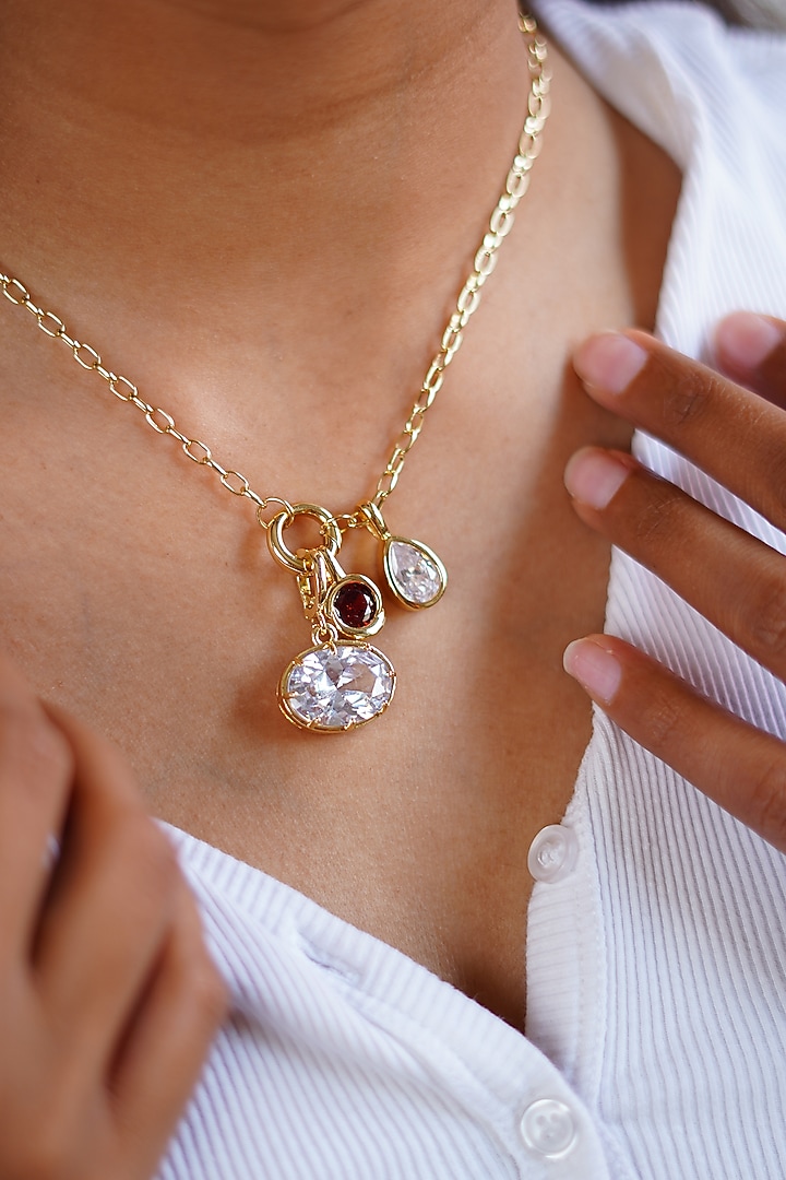 Gold Finish Austrian Crystal Oval Link Chain Necklace by ESME at Pernia's Pop Up Shop