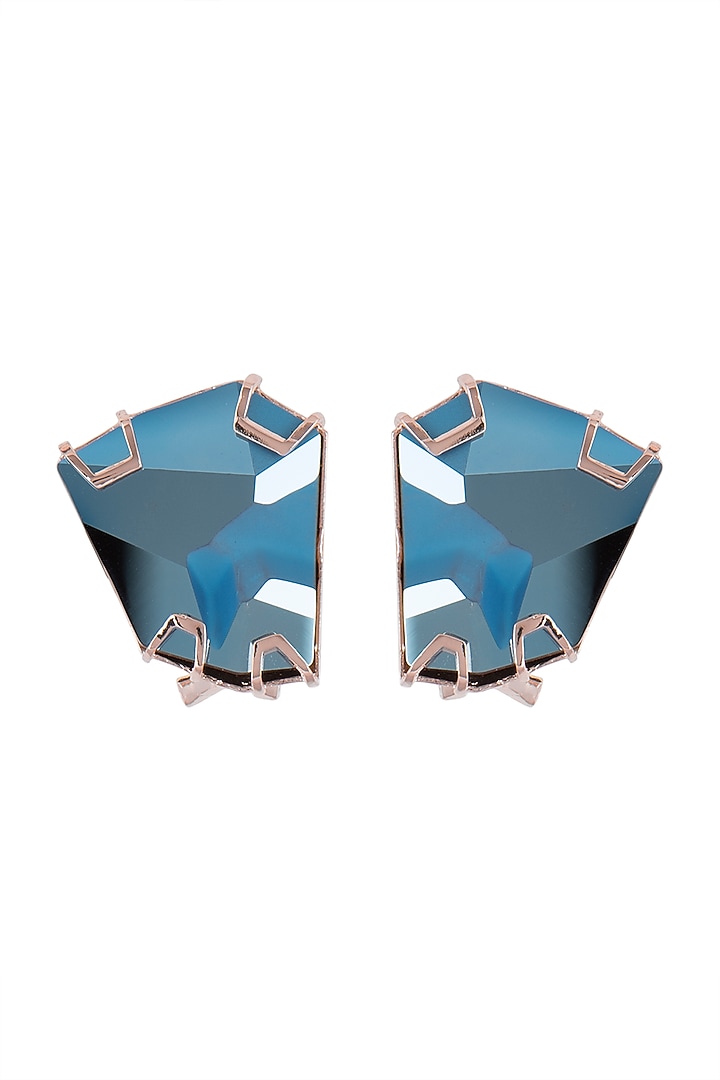 Rose Gold Finish Metallic Blue Stud Earrings by ESME at Pernia's Pop Up Shop