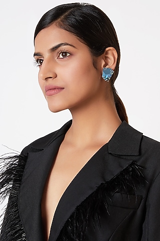 Rose Gold Finish Metallic Blue Stud Earrings by ESME