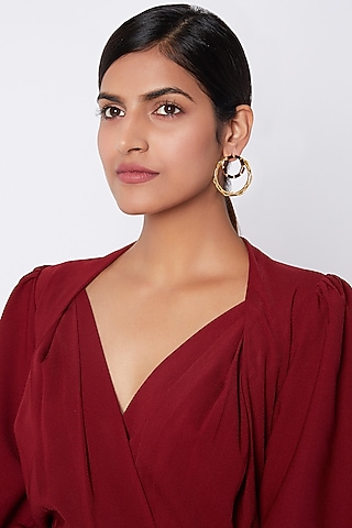 Gold Finish Swarovski Hoop Earrings by ESME