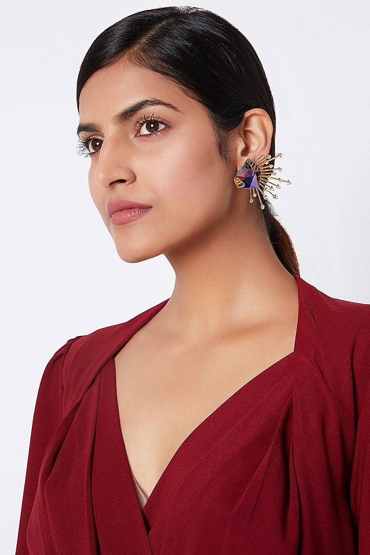 Gold Finish Swarovski Stud Earrings by ESME at Pernia's Pop Up Shop