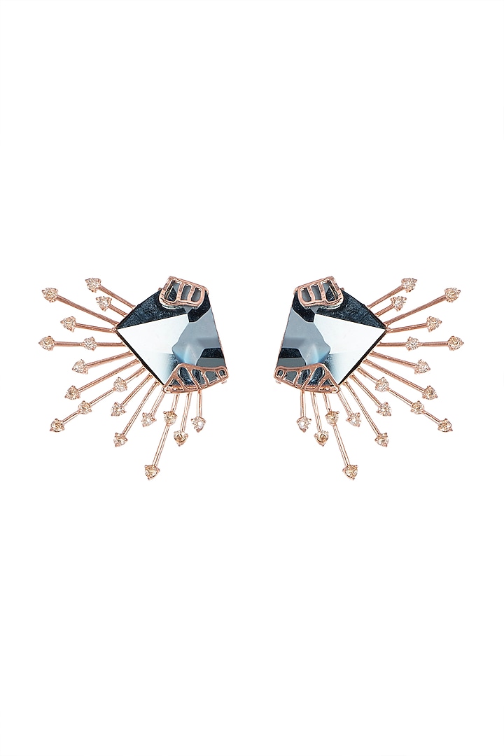 Rose Gold Finish Metallic Blue Earrings by ESME at Pernia's Pop Up Shop