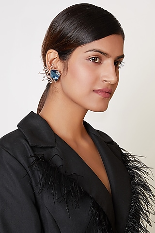 Rose Gold Finish Metallic Blue Earrings by ESME