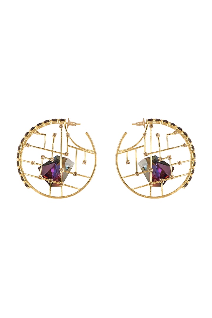 Gold Finish Swarovski Hoop Earrings by ESME at Pernia's Pop Up Shop