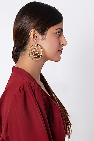 Gold Finish Swarovski Hoop Earrings by ESME
