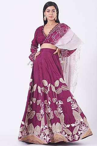 Purple Embroidered Lehenga Set by Ek Soot