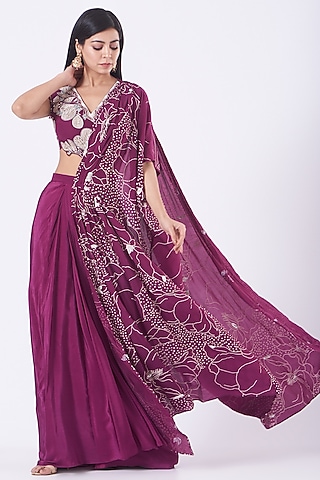 Purple Draped Saree Set by Ek Soot