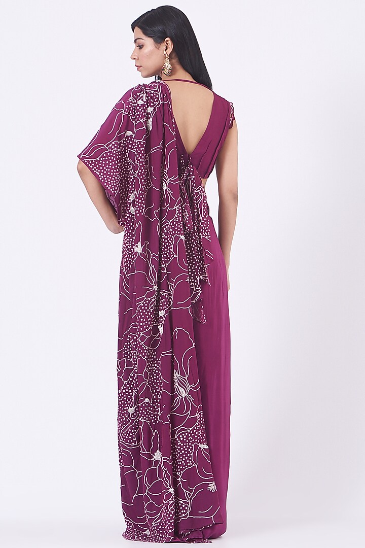 Purple Draped Party Wear Saree Set by Ek Soot at Pernia's Pop Up Shop