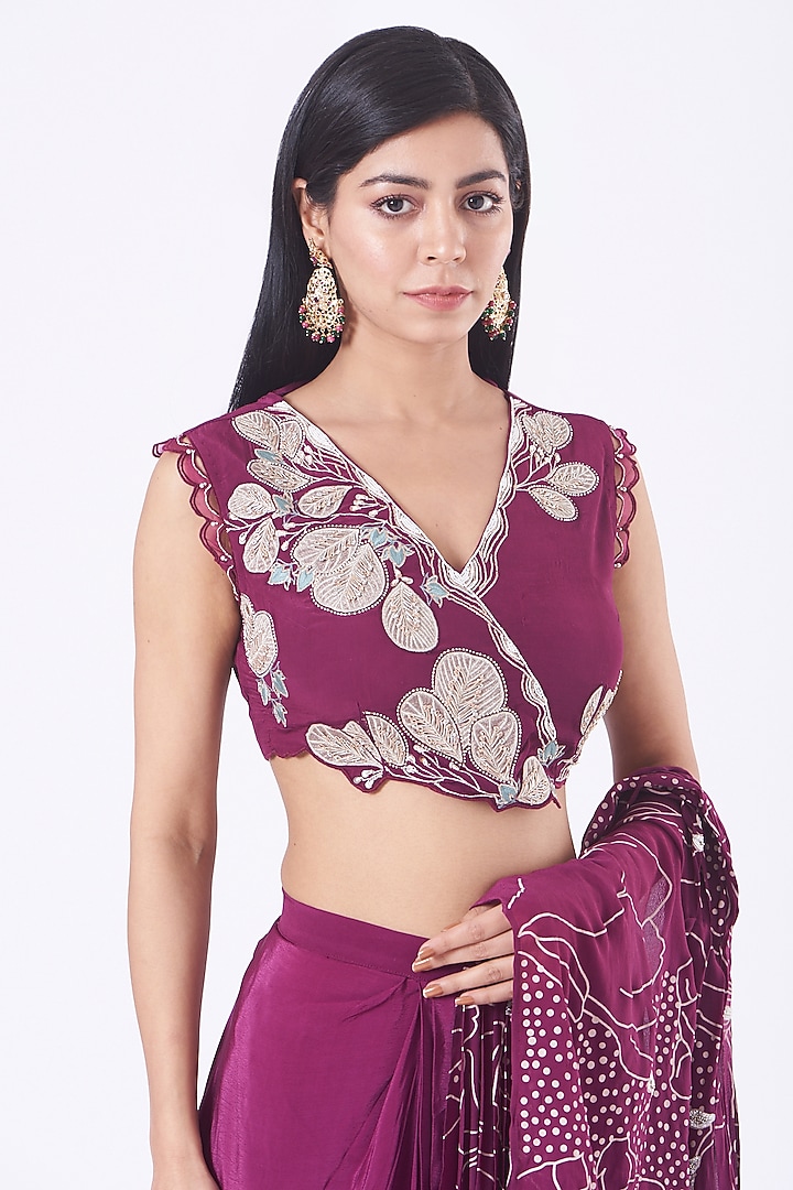 Purple Draped Party Wear Saree Set by Ek Soot at Pernia's Pop Up Shop