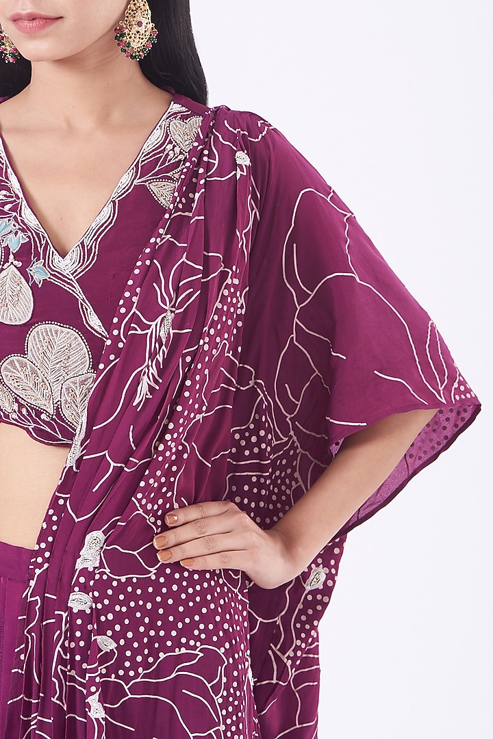 Purple Draped Party Wear Saree Set by Ek Soot at Pernia's Pop Up Shop