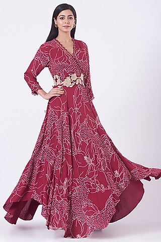 Maroon Printed Kalidar Anarkali by Ek Soot