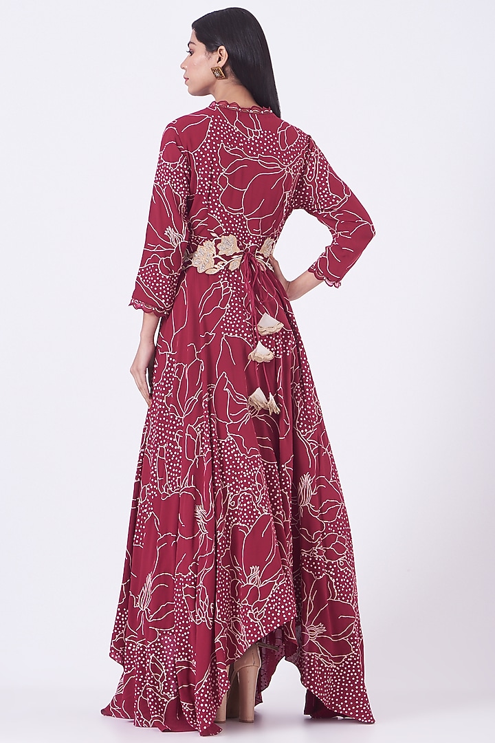 Maroon Printed Kalidar Wedding Anarkali by Ek Soot at Pernia's Pop Up Shop