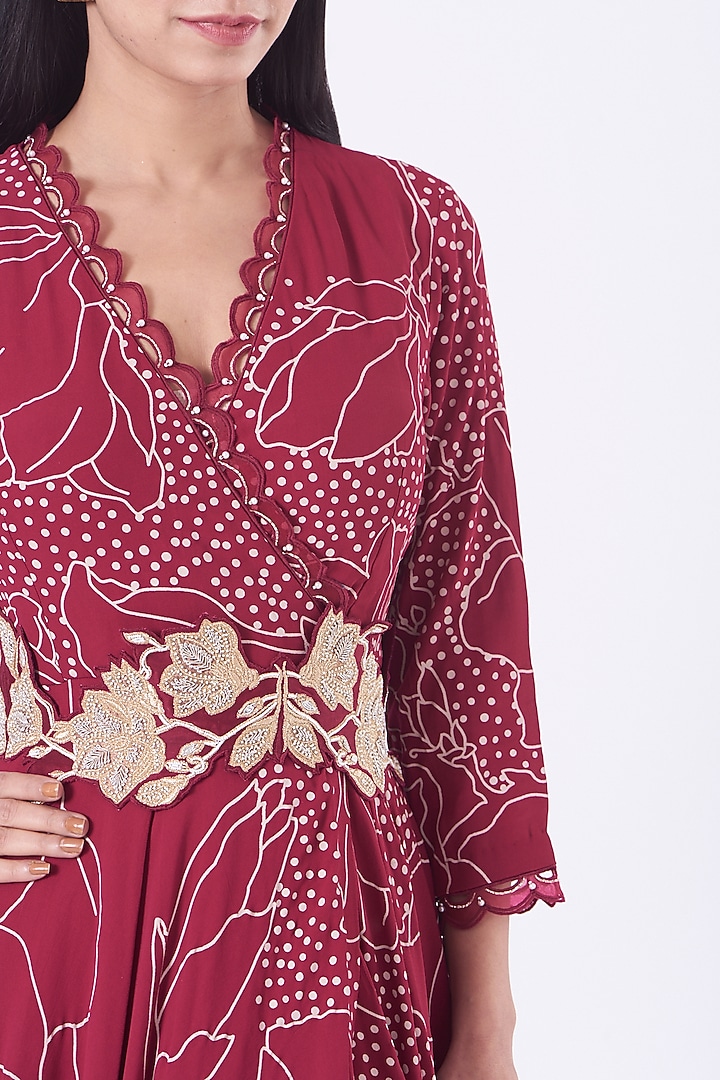 Maroon Printed Kalidar Wedding Anarkali by Ek Soot at Pernia's Pop Up Shop
