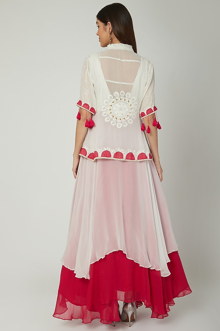 Off White Wedding Anarkali With Embroidered Jacket by Ek Soot at Pernia's Pop Up Shop