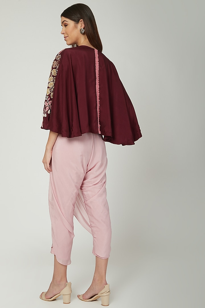 Light Pink Dhoti Jumpsuit With Embroidered Jacket by Ek Soot at Pernia's Pop Up Shop