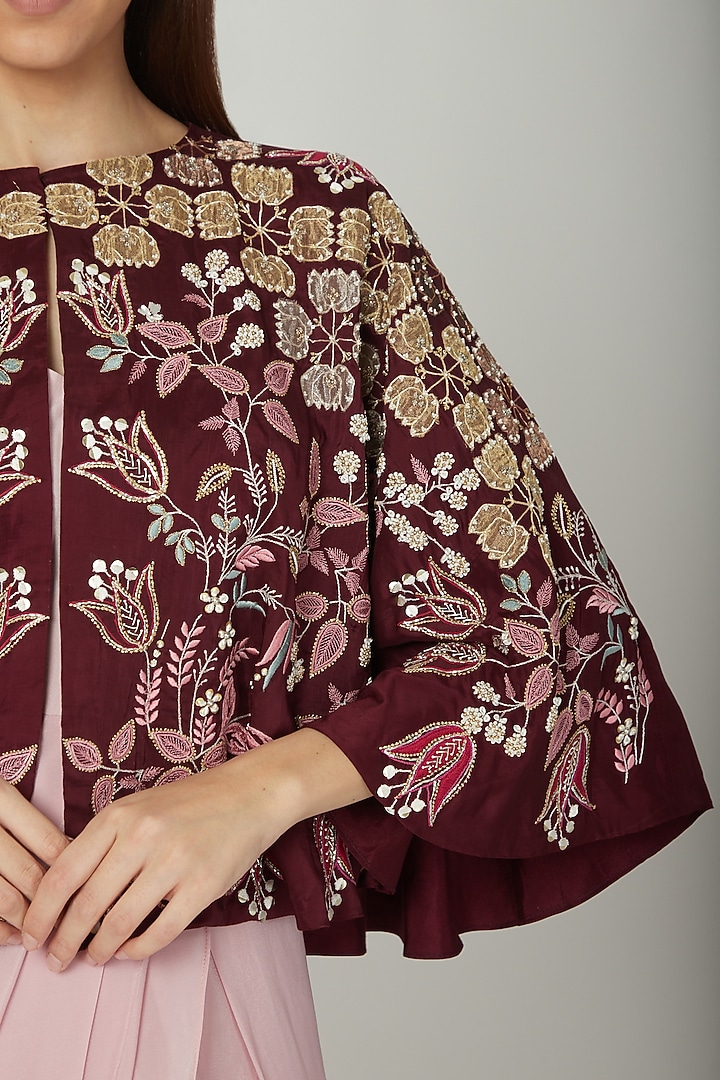 Light Pink Dhoti Jumpsuit With Embroidered Jacket by Ek Soot at Pernia's Pop Up Shop