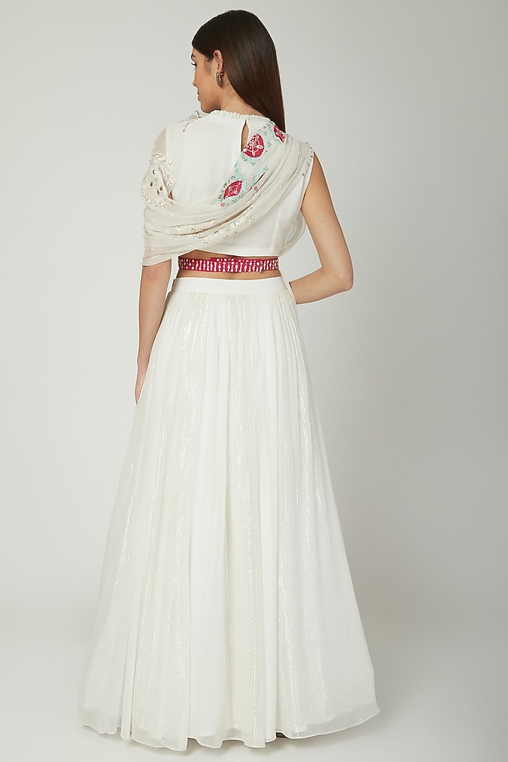 Off White Embroidered Draped Wedding Lehenga Set by Ek Soot at Pernia's Pop Up Shop