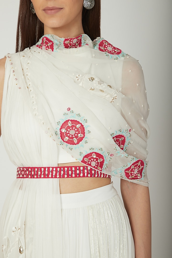 Off White Embroidered Draped Wedding Lehenga Set by Ek Soot at Pernia's Pop Up Shop