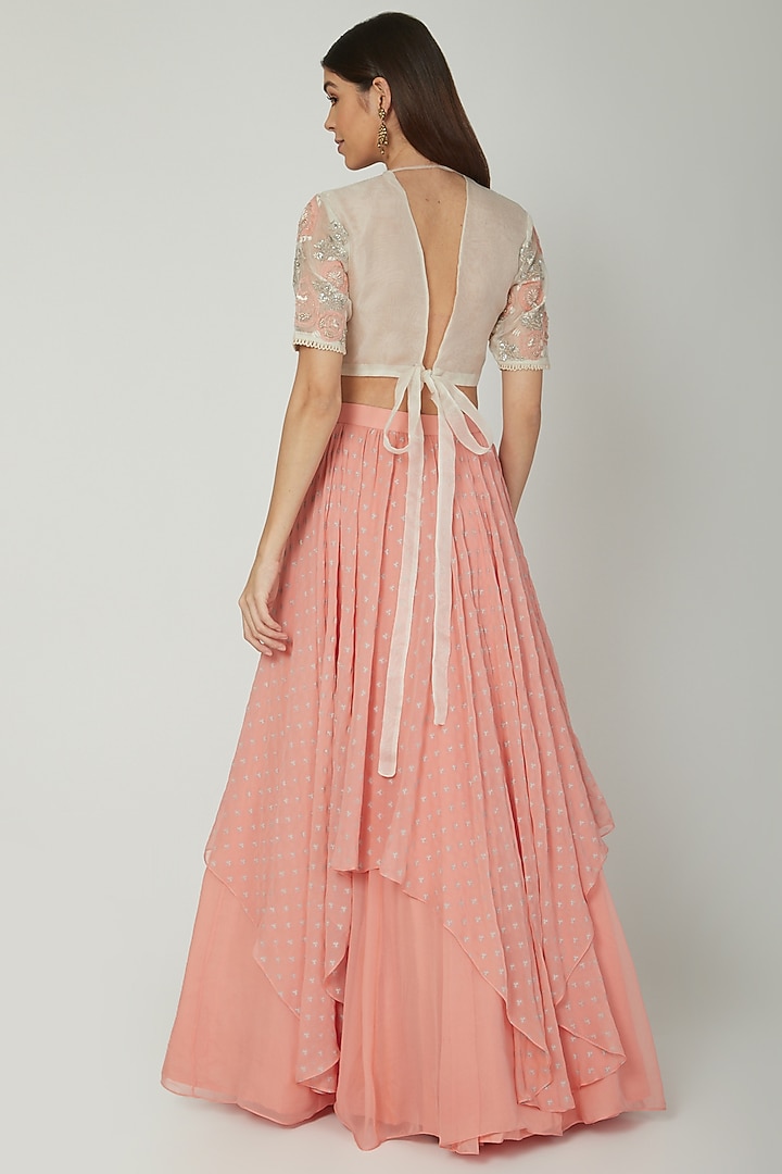 Dusty Peach Wedding Lehenga With White Embroidered Blouse by Ek Soot at Pernia's Pop Up Shop