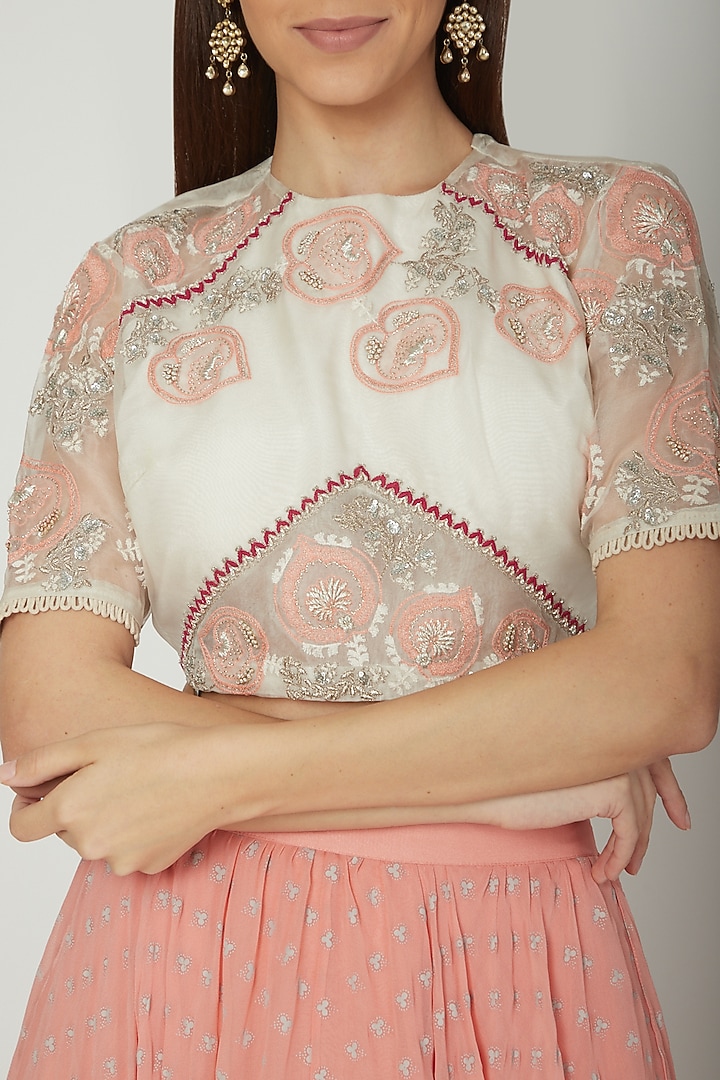 Dusty Peach Wedding Lehenga With White Embroidered Blouse by Ek Soot at Pernia's Pop Up Shop