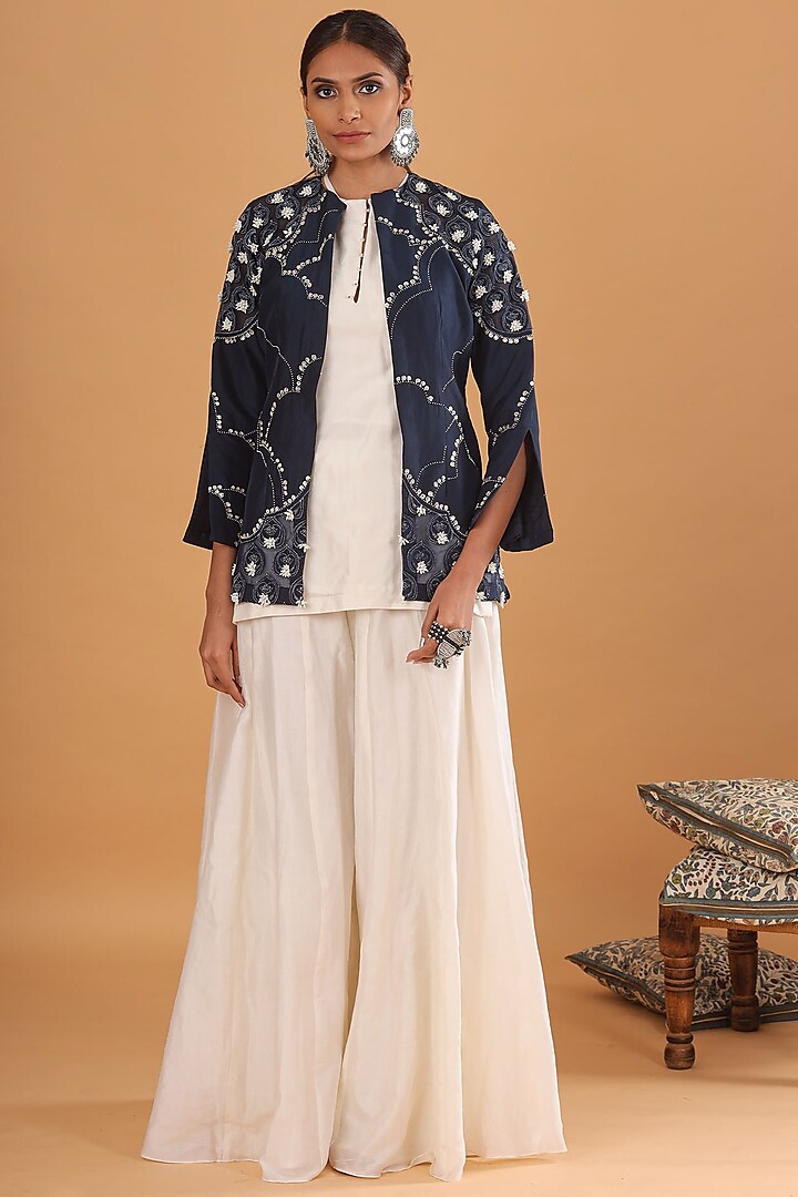 Off White Embroidered Sharara Set by Ek Soot