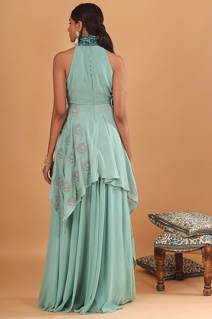 Sea Green Embroidered Wedding Sharara Set by Ek Soot at Pernia's Pop Up Shop