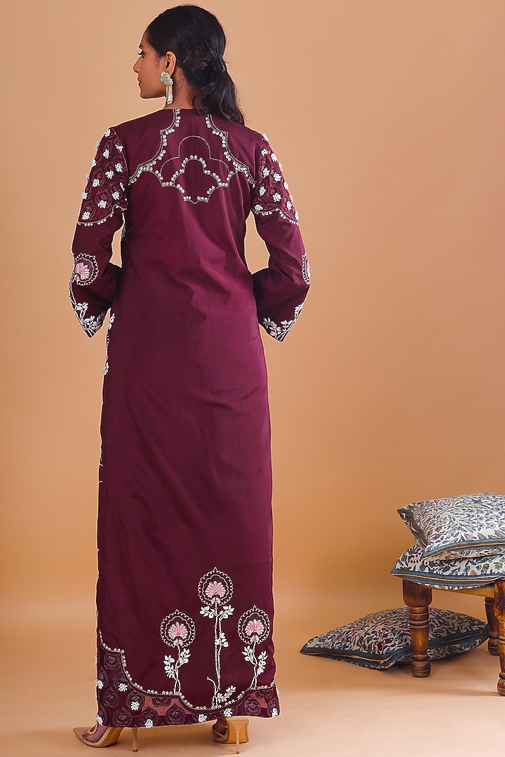 Burgundy Embroidered Jacket Set by Ek Soot at Pernia's Pop Up Shop