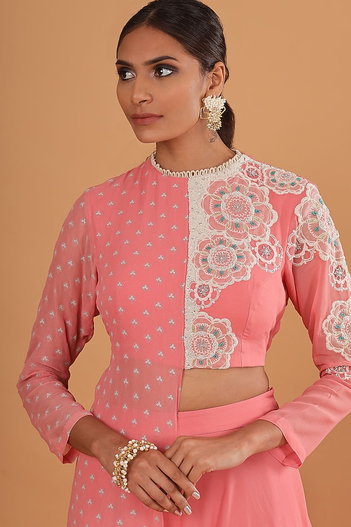 Pink Embroidered Draped Jumpsuit by Ek Soot at Pernia's Pop Up Shop