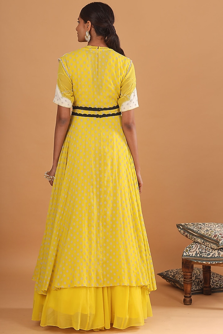 Lime Yellow Embroidered Jacket With Kalidar Kurta by Ek Soot at Pernia's Pop Up Shop