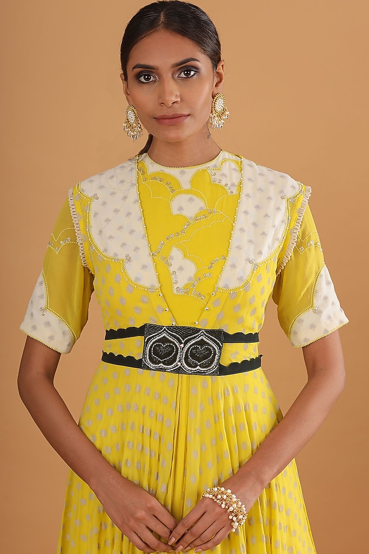 Lime Yellow Embroidered Jacket With Kalidar Kurta by Ek Soot at Pernia's Pop Up Shop