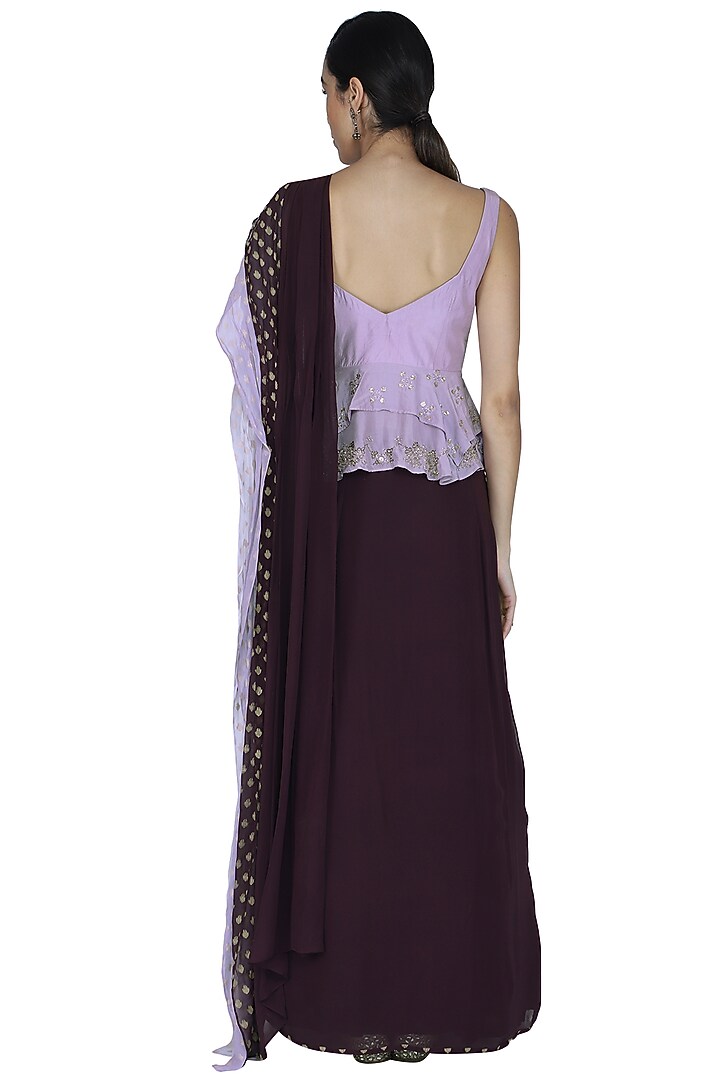 Aubergine Purple Embroidered Wedding Saree Set by Ek Soot at Pernia's Pop Up Shop