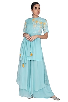 Light Turquoise Blue Embroidered Sharara Set Design by Ek Soot at ...