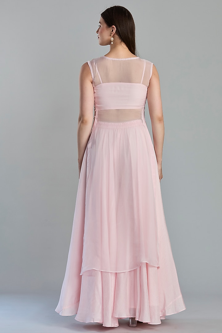Blush Pink Dola Silk Layered Skirt Set by ESSENCE by Nandini Thakkar at Pernia's Pop Up Shop