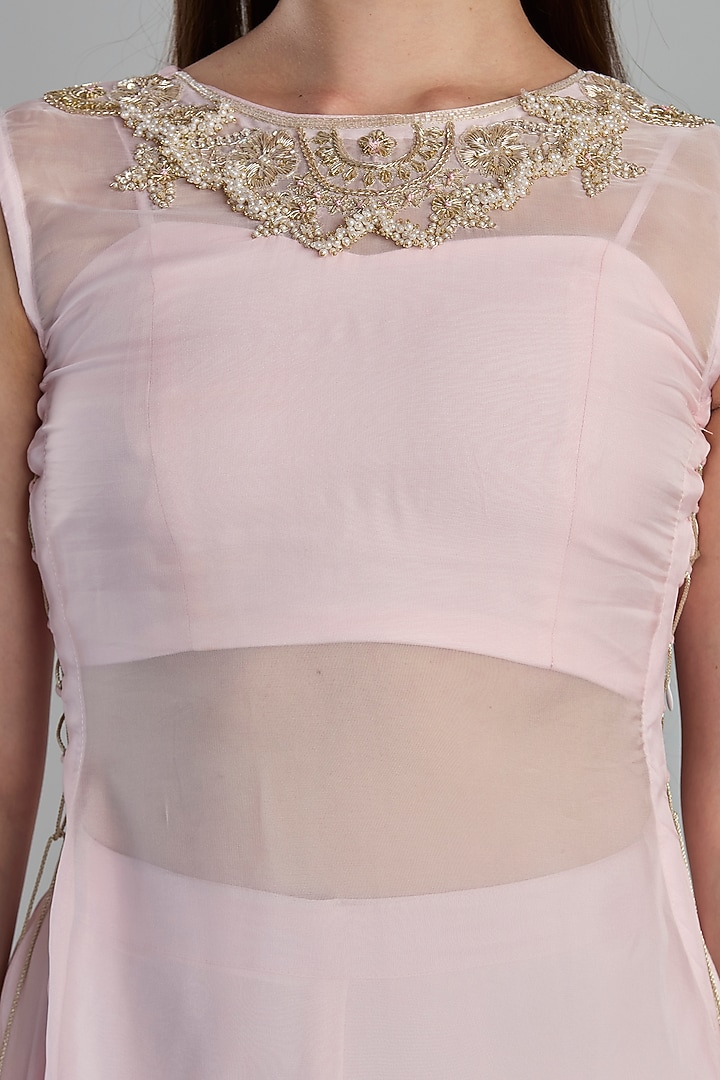 Blush Pink Dola Silk Layered Skirt Set by ESSENCE by Nandini Thakkar at Pernia's Pop Up Shop