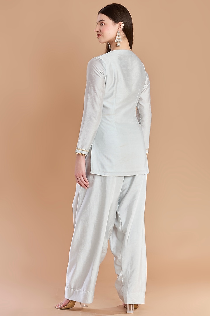 Powder Blue Semi Dupion Silk Zardosi Embroidered Kurta Set by ESSENCE by Nandini Thakkar at Pernia's Pop Up Shop