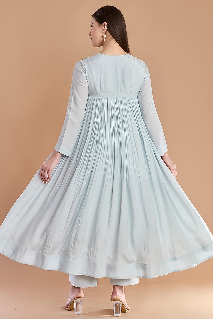 Powder Blue Mul Cotton Zardosi Embroidered Kurta Set by ESSENCE by Nandini Thakkar at Pernia's Pop Up Shop