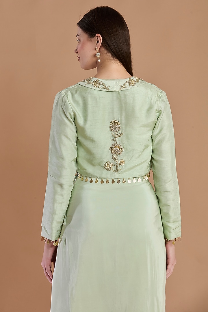 Sage Green Crepe Pleated Skirt Set by ESSENCE by Nandini Thakkar at Pernia's Pop Up Shop