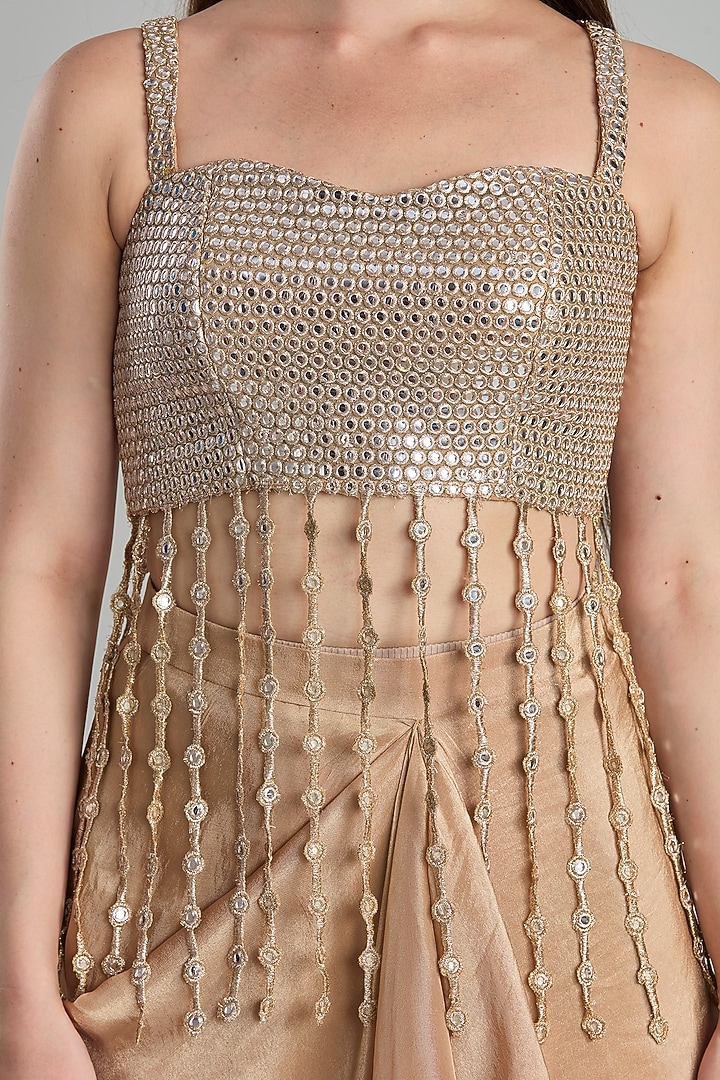 Golden Tissue Fluid Draped Skirt Set by ESSENCE by Nandini Thakkar at Pernia's Pop Up Shop