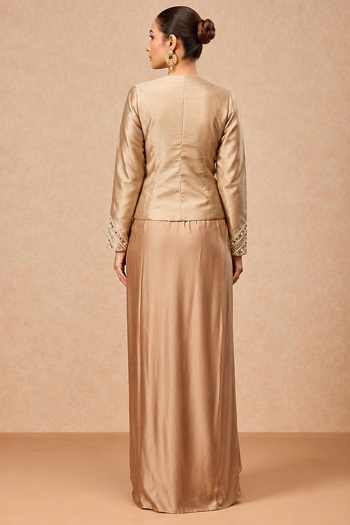 Beige Modal Satin Draped Skirt Set by ESSENCE by Nandini Thakkar at Pernia's Pop Up Shop