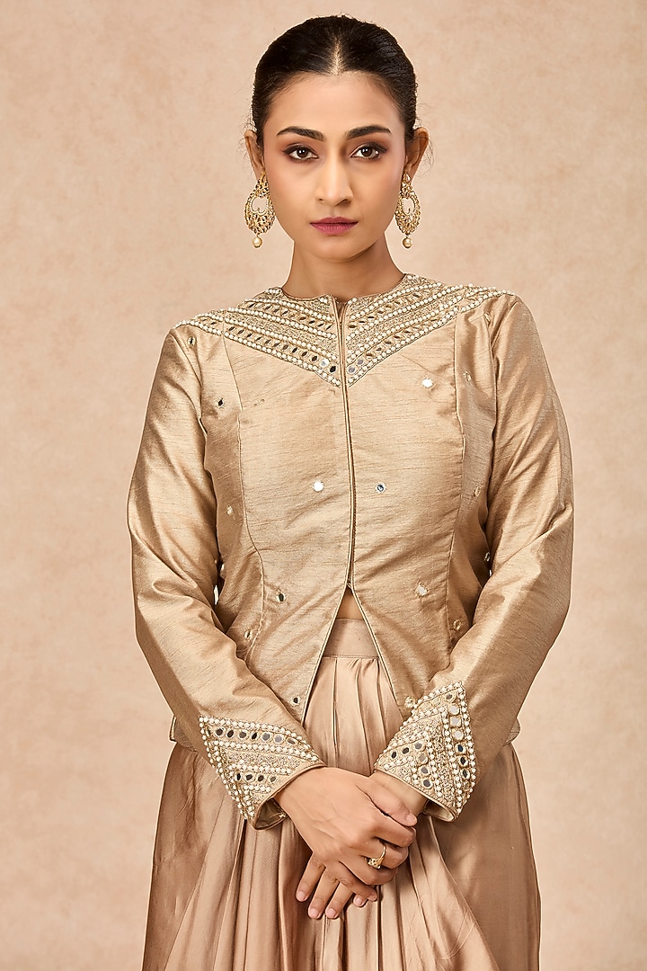 Beige Modal Satin Draped Skirt Set by ESSENCE by Nandini Thakkar at Pernia's Pop Up Shop