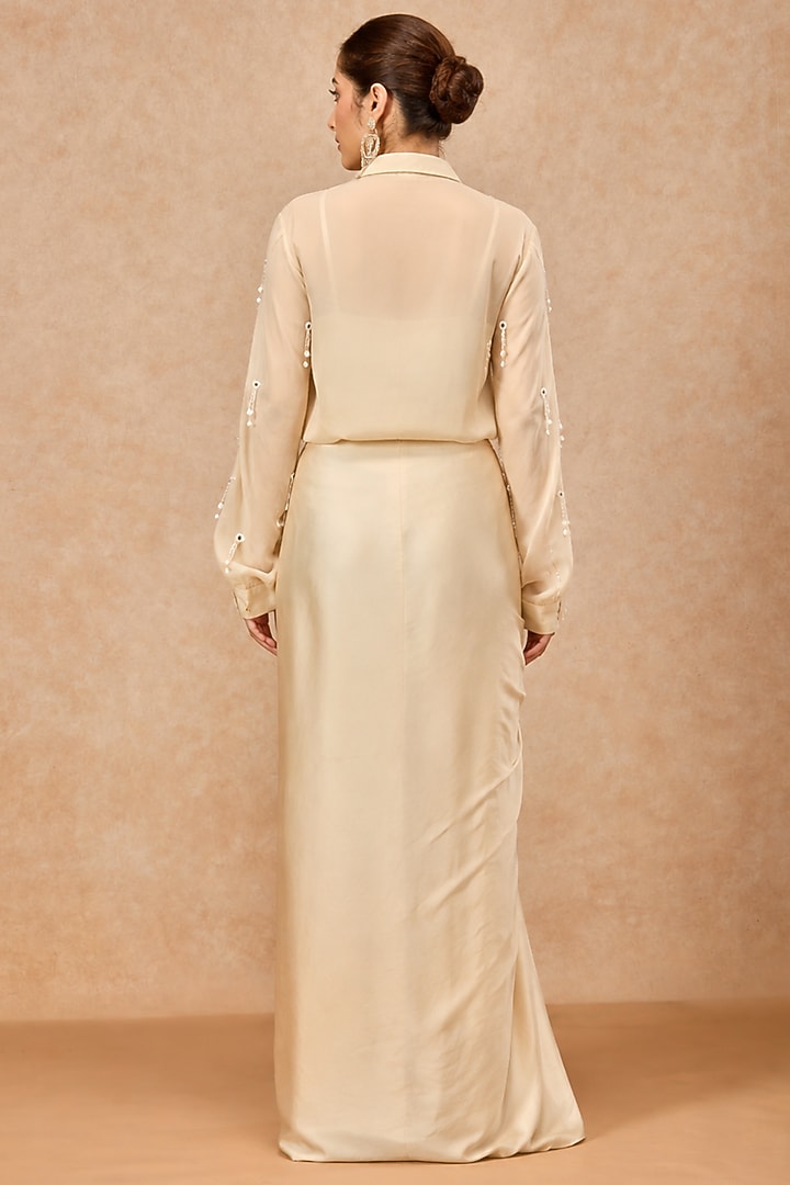 Ivory Modal Satin Draped Skirt Set by ESSENCE by Nandini Thakkar at Pernia's Pop Up Shop
