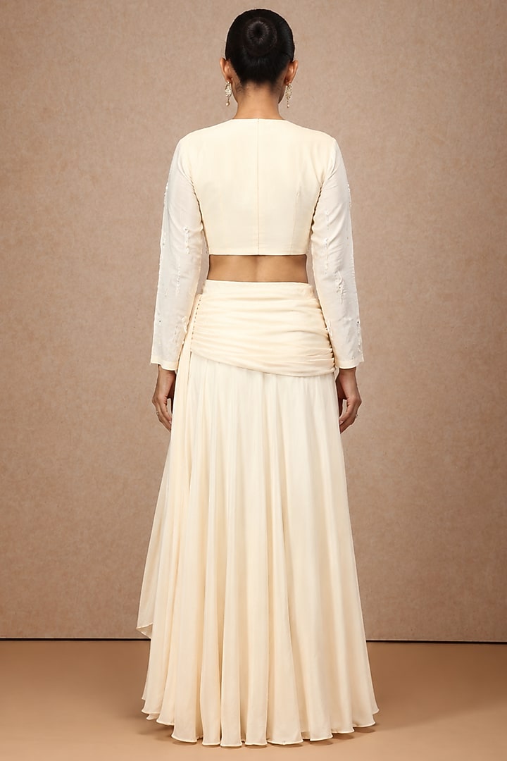 Ivory Crepe Draped Skirt Set by ESSENCE by Nandini Thakkar at Pernia's Pop Up Shop