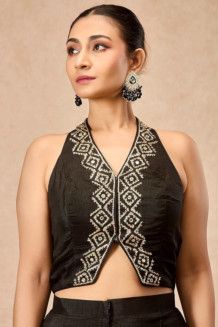 Black Dola Silk Co-Ord Set by ESSENCE by Nandini Thakkar at Pernia's Pop Up Shop